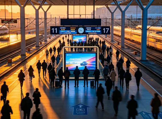 Passengers checking real-time information on open frame LCD platform displays at Shanghai Hongqiao Railway Station Passengers checking real-time information on open frame LCD platform displays at Shanghai Hongqiao Railway Station